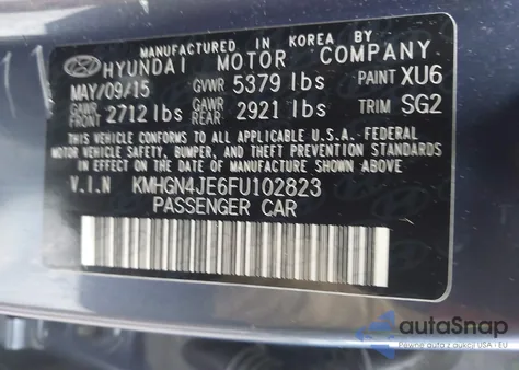 2015 Hyundai Genesis 3.8 z USA, uszkodzony, nr VIN KMHGN4JE6FU102823